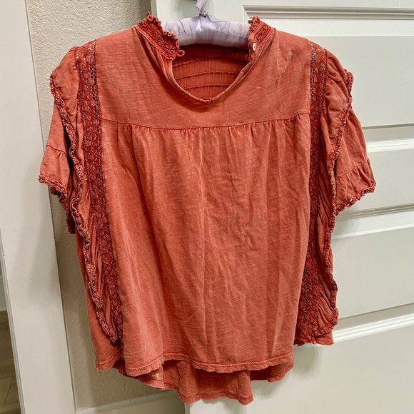 Free People Rust Ruffle Blouse - Picture 2 of 5